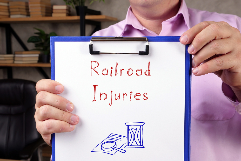 railroad Injuries with sign on the piece of paper