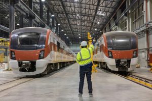 Project Engineer train Inspect the train's diesel engine, railway track in depot of train